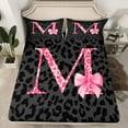 thumbnail image 2 of Homewish Ribbon Monogrammed M Twin Sheet Sets for Girl, Kawaii Princess Style Twin Fitted Sheet, Black Pink Cheetah Print Flat Sheet, Super Cozy Room Decor, 3 Pieces, 2 of 7