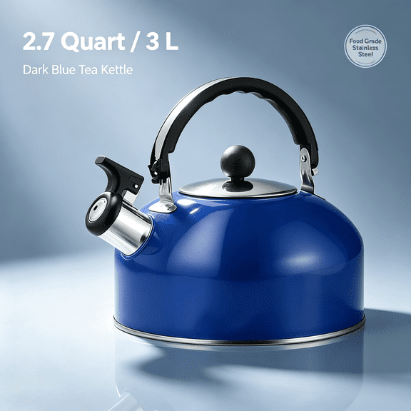 ACDANC 2.7 Quart (3 L) Tea Kettle,Food Grade Stainless Steel Teakettle Is for Boiling Water,Brewing Tea,And Making Coffee (Dark Blue),Elegant Blue Tea Kettle