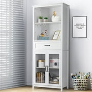 Zimtown Bookcase Shelving Storage Wooden Cabinet Unit Standing Display Bookcase W/ Acrylic Glass Doors