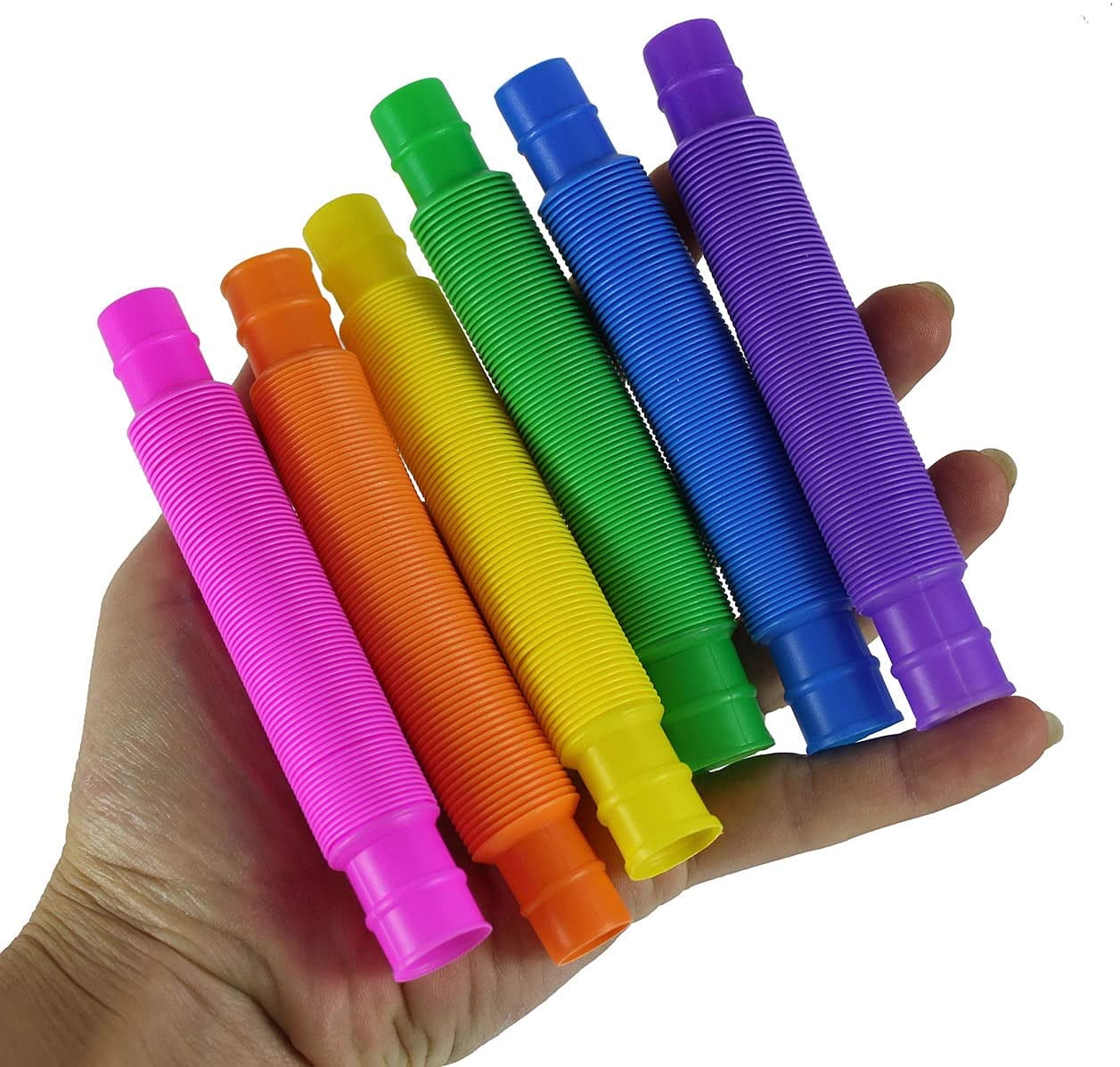 2 Packs of 3 (6 Total) Small Pull and Pop Snap Expanding Flexible Accordion Tube Toy - Free Play - Open Ended Fidget Toy (Random Colors)