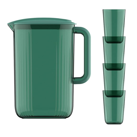 Rewenti 2L/67.6oz Plastic Water Pitcher Cup Set Iced Tea Pitcher Lemonade Pitcher Hot Cold Water Pitcher Drinking Nesting Cups Juice Containers for Fridge Kitchen
