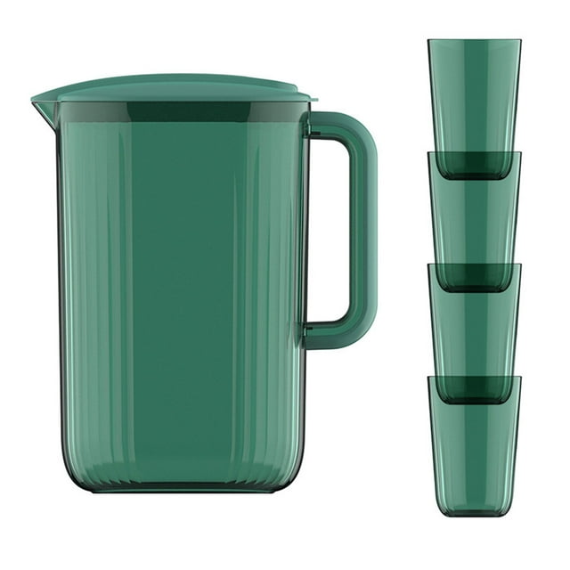 SDNall 1 Set Clear Plastic Cups with Lids and Pitcher, 2 Liter Drinking Glasses Set for Iced Tea or Lemonade, Nesting Design for Home Kitchen Storage