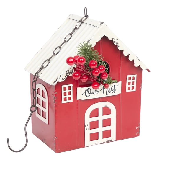 9-in H Hanging Red Barn Birdhouse with Mistletoe