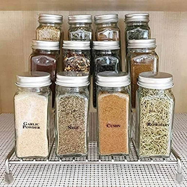 Talented Kitchen 14 Glass Spice Jars w/2 Types of Preprinted Spice LABELS. Set