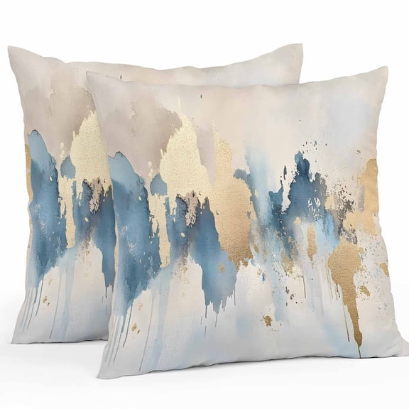 Light Blue Gold Abstract Outdoor Pillow Covers Pack of 2 Modern Art Oil Painting Style Ombre Waterproof Throw Pillow Covers Decorative Cushion Cases for Patio Garden Tent Balcony Couch 24x24 inch