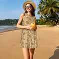 thumbnail image 3 of Balery Brown Flowers Vestidos de verano para mujer con estampado: vestido holgado sin mangas, vestido playero informal y cómodo para días calurosos., 3 of 7