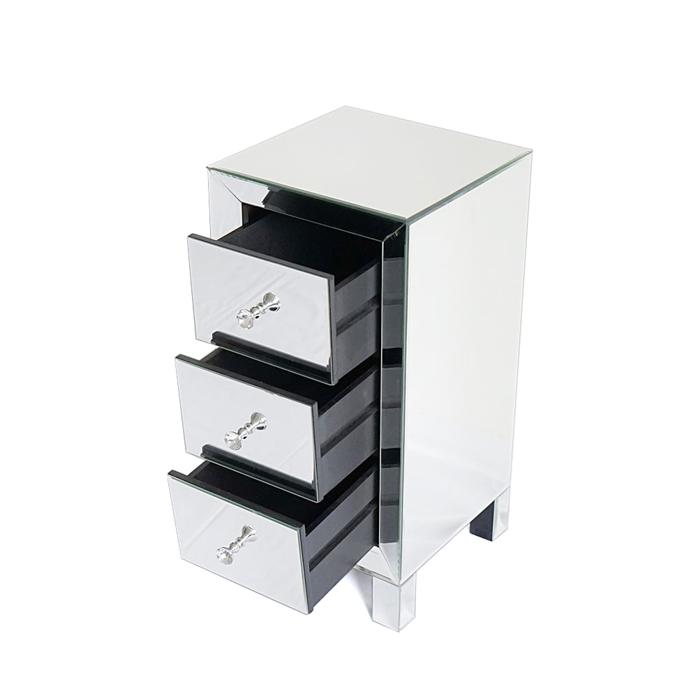Kepooman Bedroom Nightstand, Mirrored Bedside Table with 3-Drawers Kepooman Bedroom Nightstand, Mirrored Bedside Table with 3-Drawers
