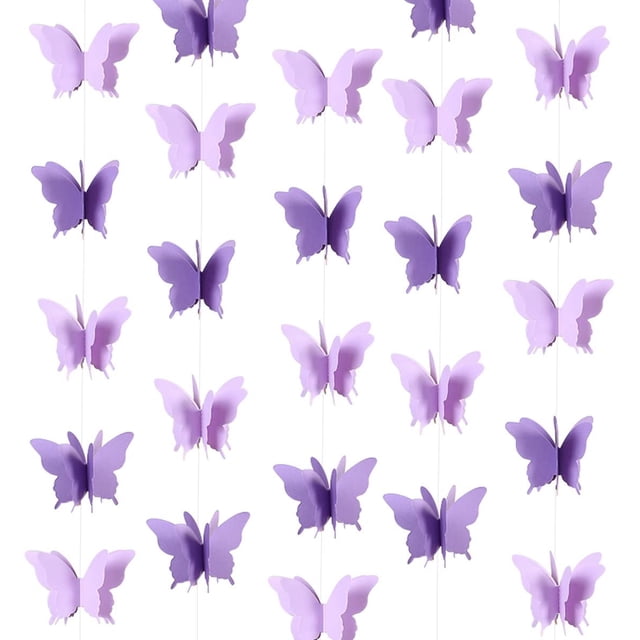 Cinco guirnaldas de mariposas de 3 metros, bandera de Color de papel 3D, decoración de fiesta, boda, Baby Shower, decoración del hogar, color morado Rojo Verde