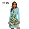 thumbnail image 2 of Vestido de ciervo de Navidad para mujer, minivestido de manga larga, corte en A, talla grande, informal, 3D, árbol de Navidad, copo de nieve, 2 of 4