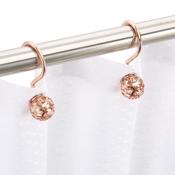 Dznils Ganchos Shower Curtain de Bola Hueca de Metal Inoxidable Oro Rosa, Juego de 12