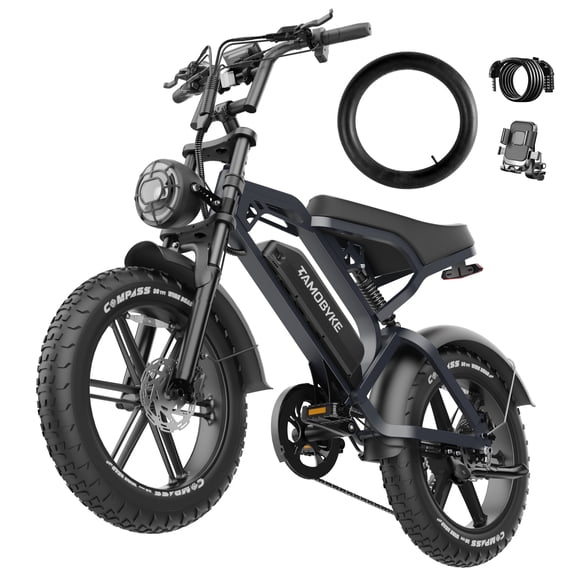 Tamobyke S20 Electric Bike for Adults, Peak 1500W 48V 15.6Ah 30MPH Ebike, 20" Fat Tire E-Mountain Bicycle Full Suspension UL2849