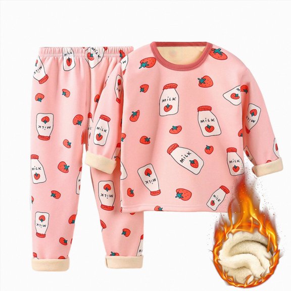 Girls Long Sleeve Pajama Set with Cartoon Print,Soft Cotton Sleepwear