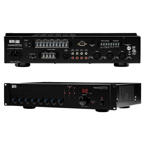 OSD Audio 240W High Power Class D Multi-Channel Commercial 70V Amplifier w/ IR Remote, PAM245