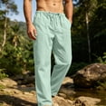 thumbnail image 2 of GrmtClth Mens Linen Casual Pants Adjustable Elastic Waistband Loose Fit Multi Pocket Breathable Summer Beach Daily Walking Trousers Mint Green 2XL, 2 of 7
