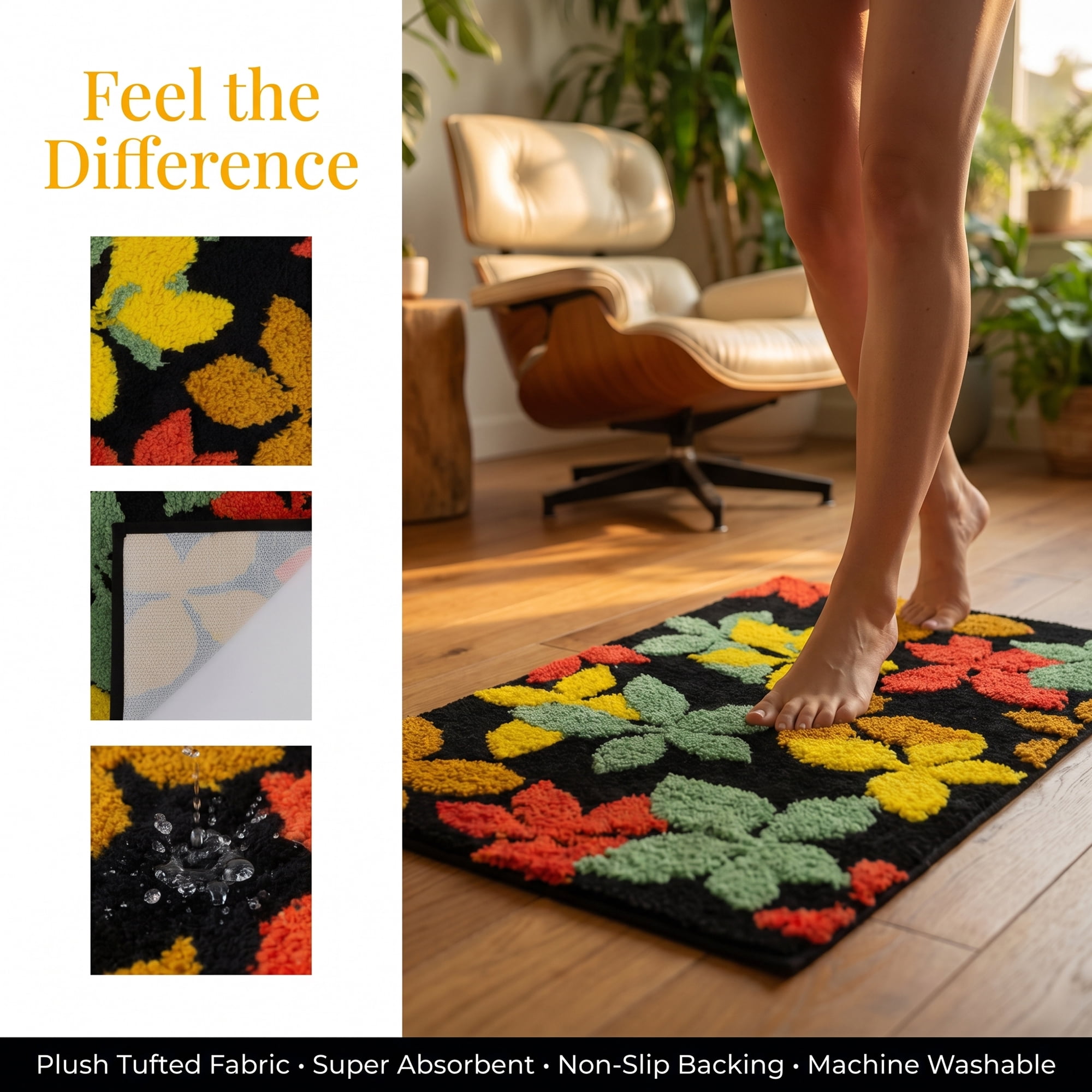 Unique Bargains Printed Ultra Soft Absorbent Shaggy Bath Mat Black 32" x 20"