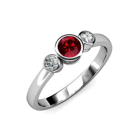 

Ruby and Diamond (SI2-I1 G-H) Three Stone Ring 1.03 ct tw in 14K White Gold.size 6.5
