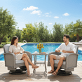 thumbnail image 2 of Three-Piece Outdoor Swivel Rocking Chair Set, with 26-inch Weather-Resistant Wide Seat and Glass Coffee Table, 330-pound Weight Capacity, Suitable for Porches, Gardens, and Backyards (Light Gray), 2 of 10