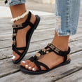 thumbnail image 4 of Rokment Womens Bohemian Flat Dress Sandals Beach Summer Flower Design Comfortable Casual Low Heel Elastic Strap Slingback Walking Sandals for Vacation Black Size 6, 4 of 7