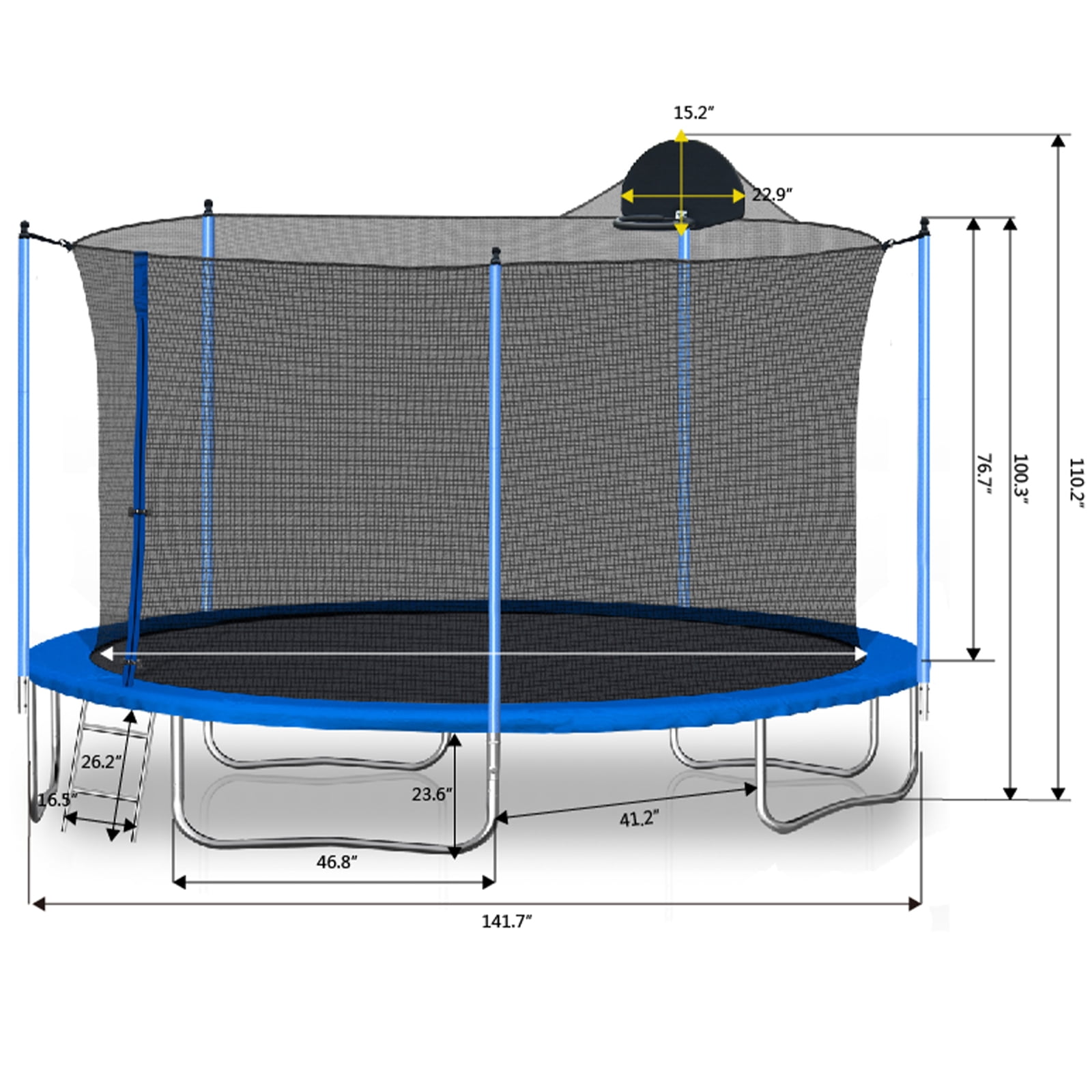 LIZEVINC 12FT Trampoline for Kids with Enclosure Net, Basketball Hoop and Ladder,Easy Assembly Round Outdoor Recreational Trampoline High Stability