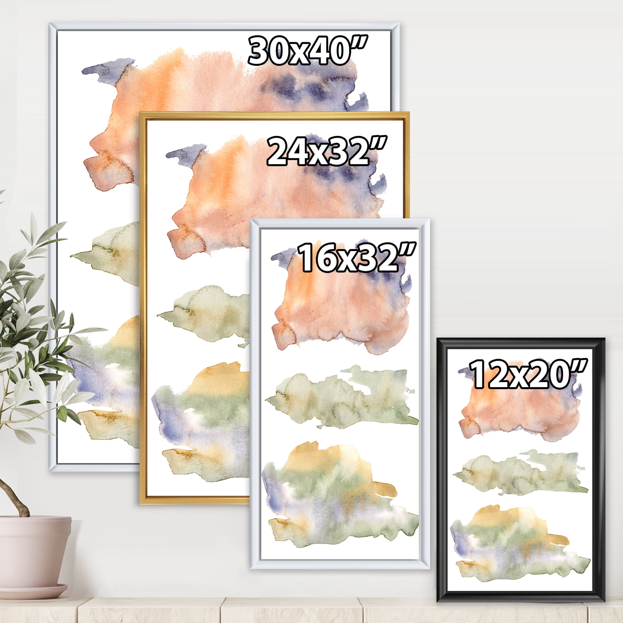 Designart 'Abstract Orange Blue and Beige Green Clouds' Modern Framed Canvas Wall Art Print