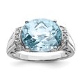 thumbnail image 1 of 925 Sterling Silver Rhodium Checker-Cut Light Swiss Blue Topaz and Diamond Ring, 1 of 2