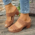 thumbnail image 2 of Dakaela Heeled Sandals for Women Low Block Chunky Heels Open Toe Backless Dress Casual Pumps Slip on Mules Shoes for Party Wedding Size 6-10 Khaki, 2 of 9
