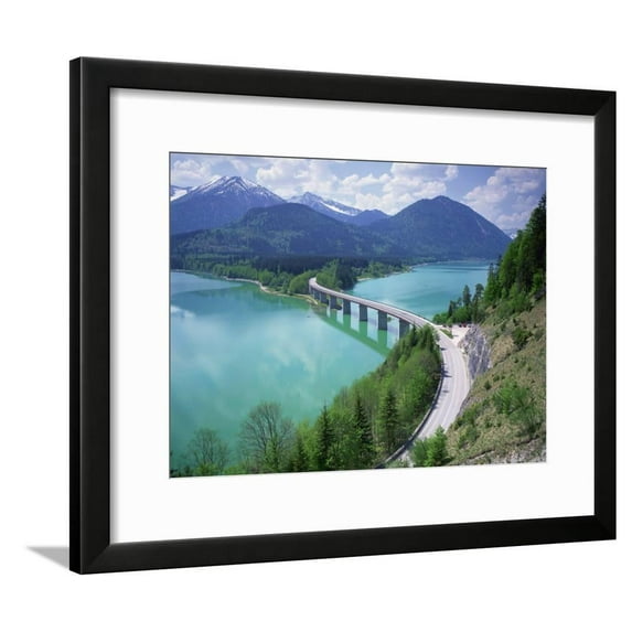 Road Bridge over Lake Sylvenstein, with Mountains in the Background, in Bavaria, Germany, Europe, Scenic Framed Art Print Wall Art by Gavin Hellier Sold by Art.Com
