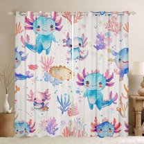 Castle Fairy Cartoon Axolotl Blackout Curtains Set of 2 (52x84 Each) for Kids Children,Ocean Marine Animal Window Curtains,Cartoon Wildlife Curtains and Drapes,Microfiber Bedroom Decor