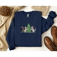 thumbnail image 2 of Embroideried Christmas Cats Sweatshirt | Cute Holiday Tree Cat Pullover, 2 of 7