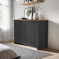 thumbnail image 5 of STYLIVIA 6-Drawer Dresser with Laser-Cut Drawer Fronts Black, Knotty Oak 45.4"W x 15.7"D x 32"H, 5 of 14