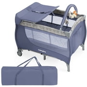 Gymax Portable Playpen Foldable Baby Playard Nursery Center with Changing Station, Gray