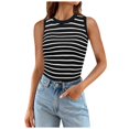 thumbnail image 2 of Wang6 Womens Ribbed Turtleneck Tank Tops Trendy Sleeveless Knit Tshirts Causal Striped Printed Going out Tops Tees Black One Size, 2 of 5