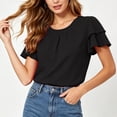 thumbnail image 4 of GigrtiJin Womens Short Sleeve T Shirts Pleated Baggy Basic T Shirts Casual Outdoor Pull On Round Neck Cropped Tees for Womens, 4 of 7