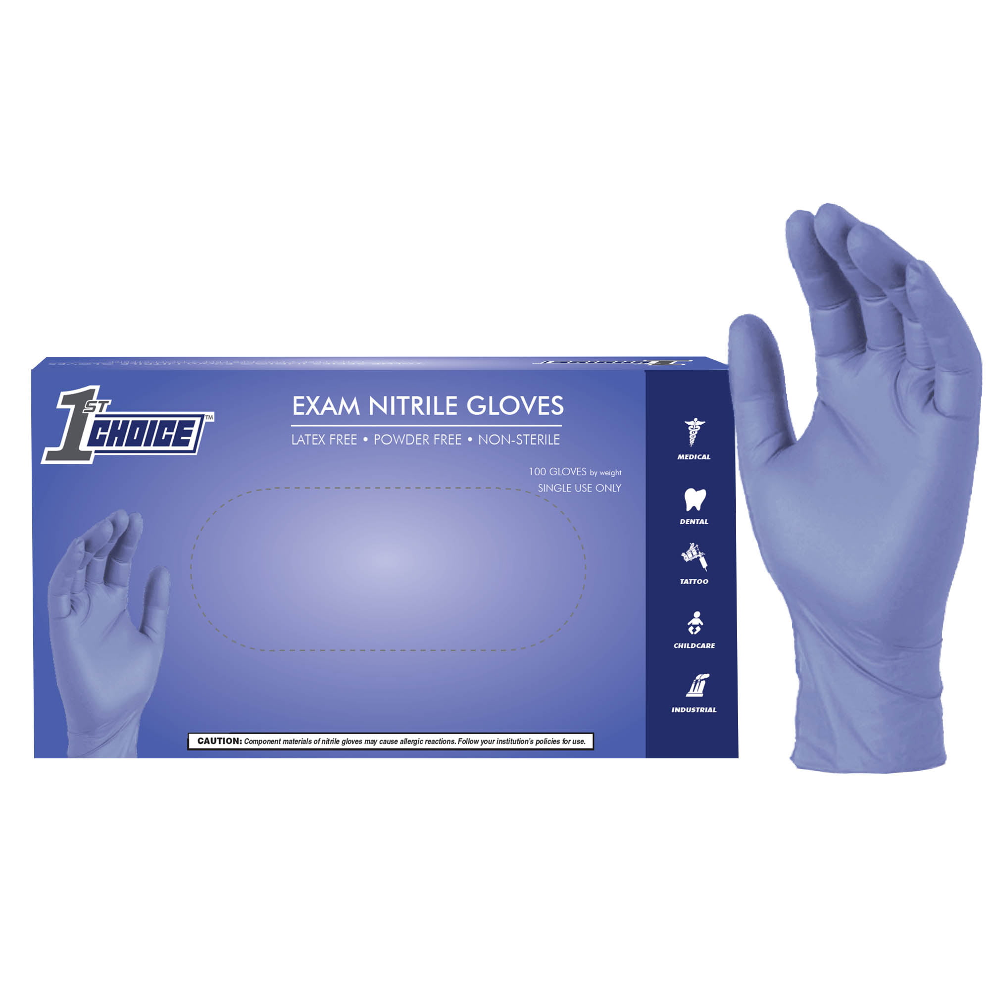 Powder Free Disposable 3 Mil 1st Choice Blue Nitrile Exam Gloves Textured 