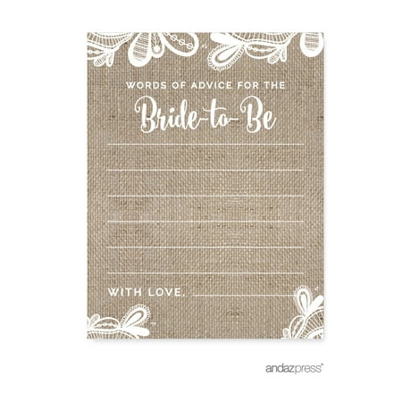 Words of Wisdom Burlap Lace Wedding Bridal Shower Game Cards, 20-Pack