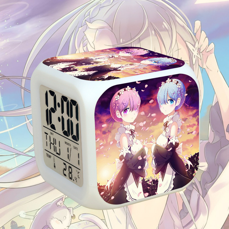 TIMPCV Wekity Anime Alarm Clock 7 Colors LED Square Clock Digital Alarm