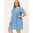 thumbnail image 3 of Vestido de cambray de talgrande pamujer, mancorta, ligero, cuello en V Azul claro XL, 3 of 6