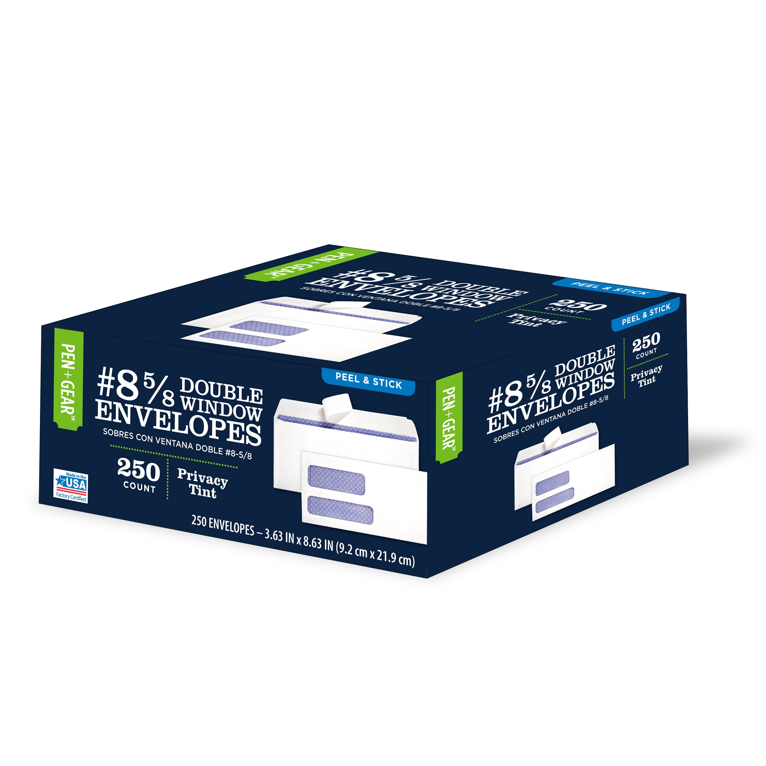 Pen+Gear #8-5/8 Double Window White Security Tinted Envelope with Self Sealing Closure, 250 Count
