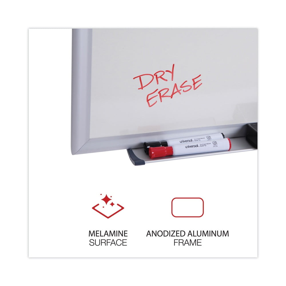 Universal Melamine Dry Erase Board, 60" x 36", Satin-Finished Aluminum Frame