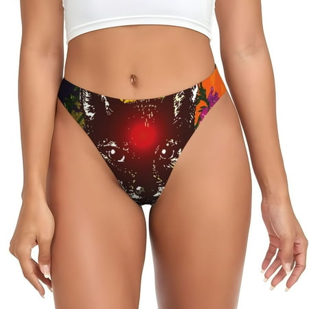 Qokaie Wolf With Wildflowers Printed Women s Cotton Thong Underwear  Sexy Breathable Panties G-string-XX-Large