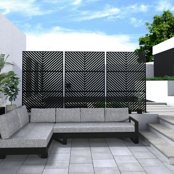 Neutypechic Decorative Privacy Screen Outdoor Divider with Stand Metal Corten Steel 76" x 47.2" x 15.7" Black