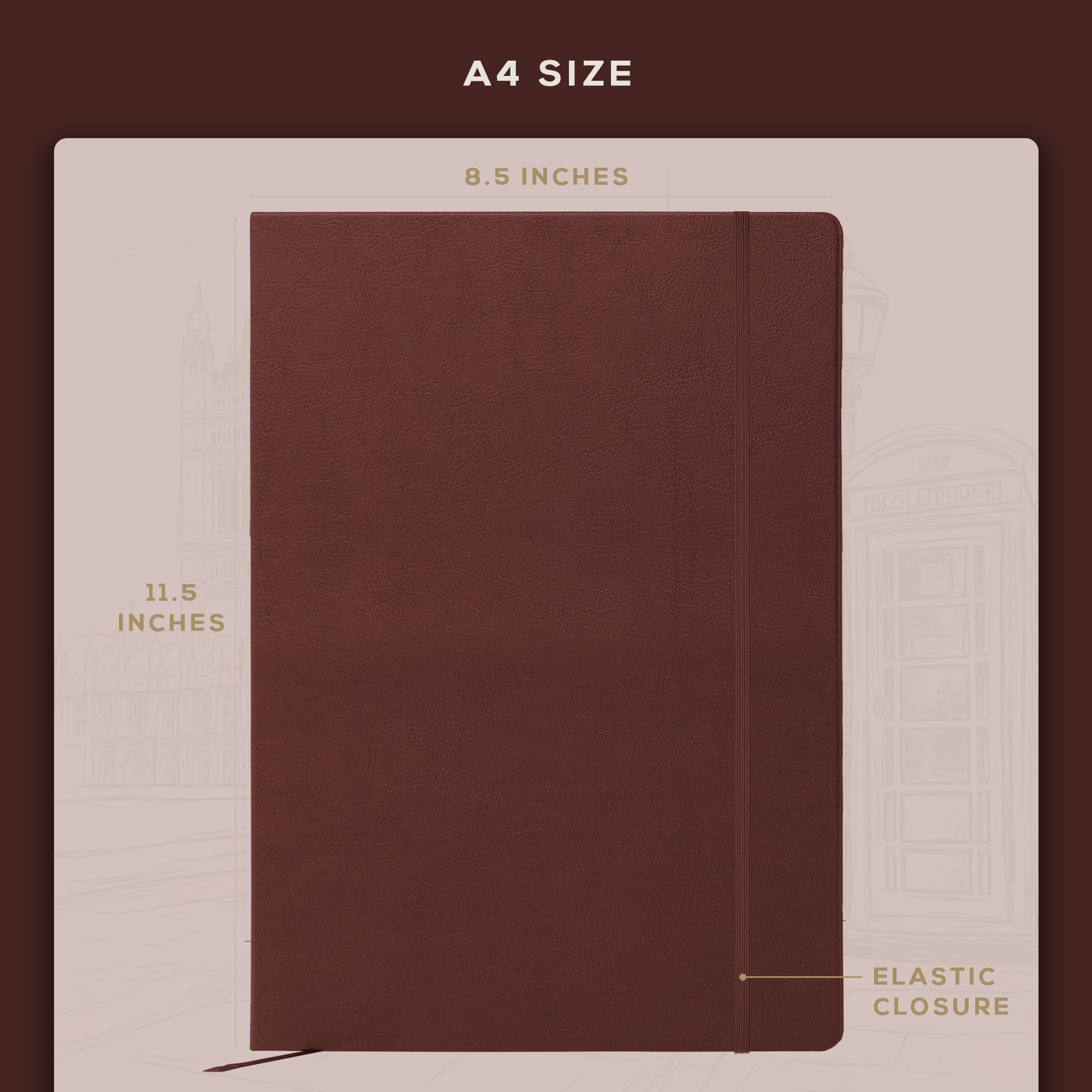Beechmore Books A4 Sketchbook – 8.5x11" Premium Vegan Leather Bound Large Sketch Book Hardcover With 156 Thick 160gsm Perforated Ivory Pages, Blank Sketch Pad, Gift Boxed, Back Pocket Ribbon Bookmark