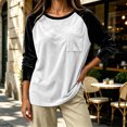 thumbnail image 4 of NominalSnug Womens Velvet Tops Raglan Long Sleeve Shirts Color Block Crewneck Loose Fit Casual Blouse Pocket Fall Outfits, 4 of 7