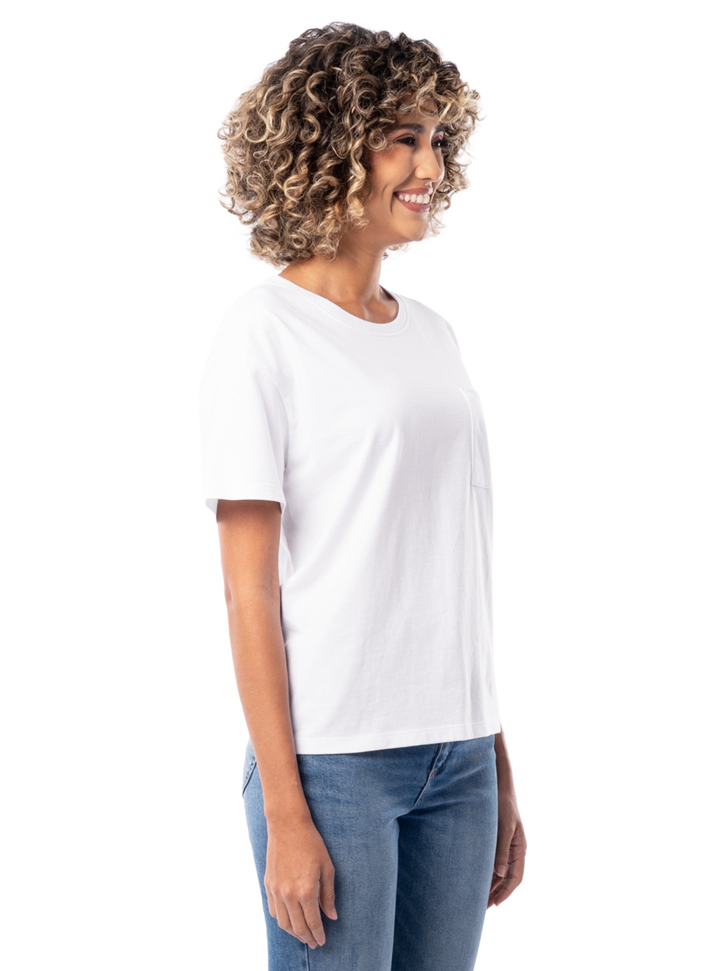 Time and Tru Women's Short Sleeve Boyfriend Pocket T-Shirt, XS-XXXL