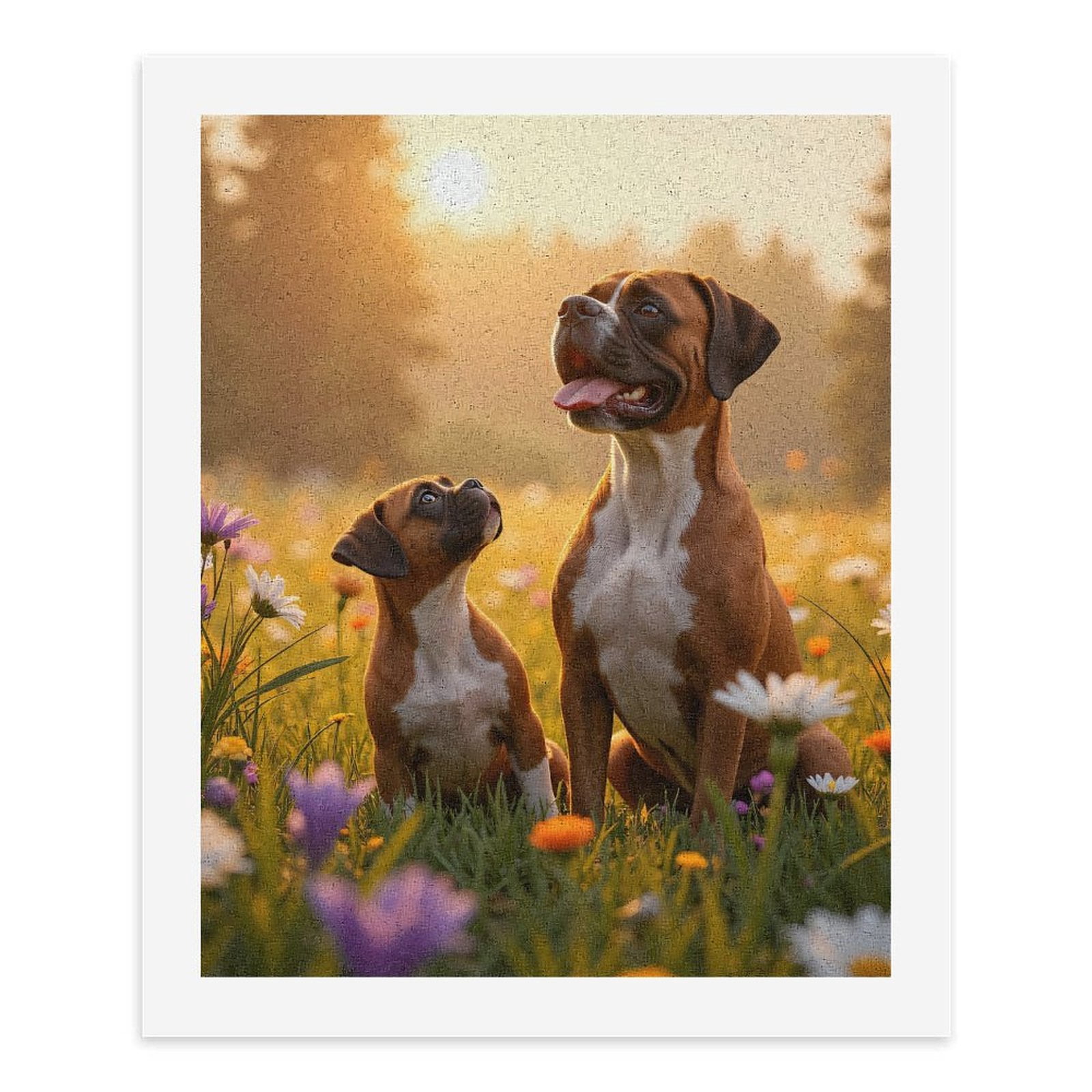 Paint By Numbers Kit for Adults Beginner - Sunrise Boxer Dogs Meadow Flowers DIY Canvas Painting Kits for Adults, Frameless Paint By Number for Adults for Home Wall Decor 16x20 Inch