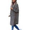 thumbnail image 4 of Women Plaid Jacket Turn Down Collar Button Long Shackets Cardigan Coat with Pockets, 4 of 4