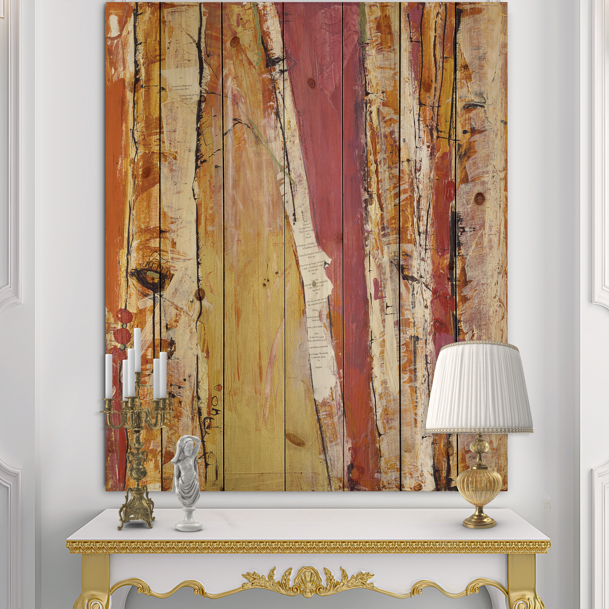 Designart 'Fractal Orange Glam Natural Wood' Traditional Print on Natural Pine Wood
