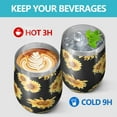 thumbnail image 4 of 12oz Stemless Wine Tumblers Black Yellow Sunflower Pattern Vacuum Insulated Stainless Steel Travel Tumbler Cups Mug with Lid and Straw for Champaign,Cocktail,Beer with Cleaning Brush, 4 of 5