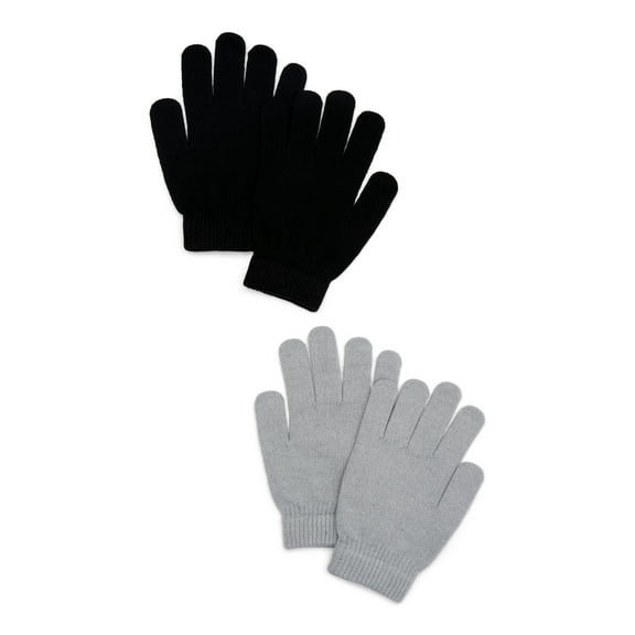 Time and Tru Women's Knit Gloves, 2-Pack, Medium Grey Heather