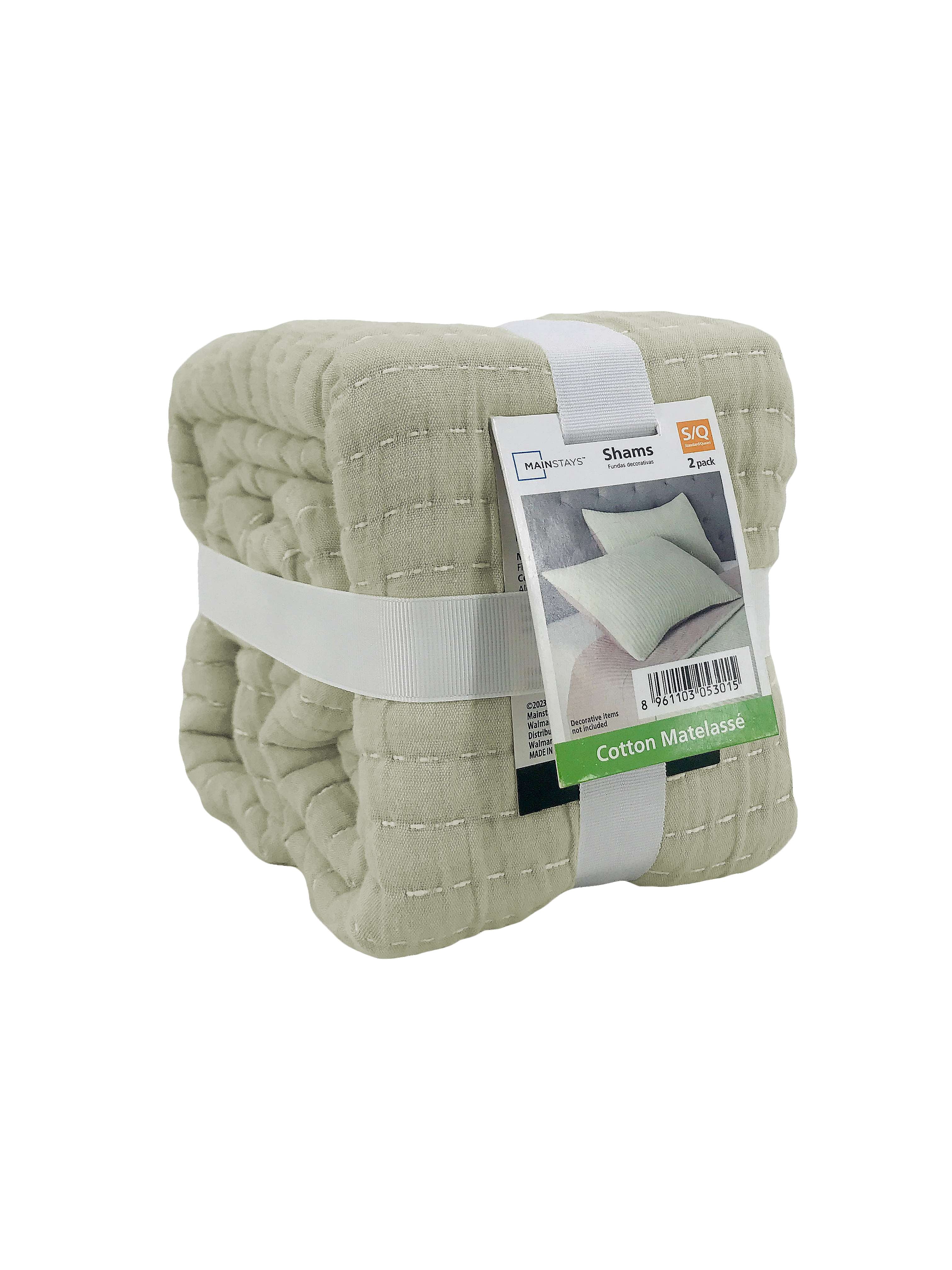Mainstays 100% Cotton Matelassé Pillow Sham Bedding, Standard/Queen, 2 Pack, Green/Pink